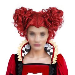 14Pcs Halloween Christmas Party Curly Short Hair Heart Red Queen Wig